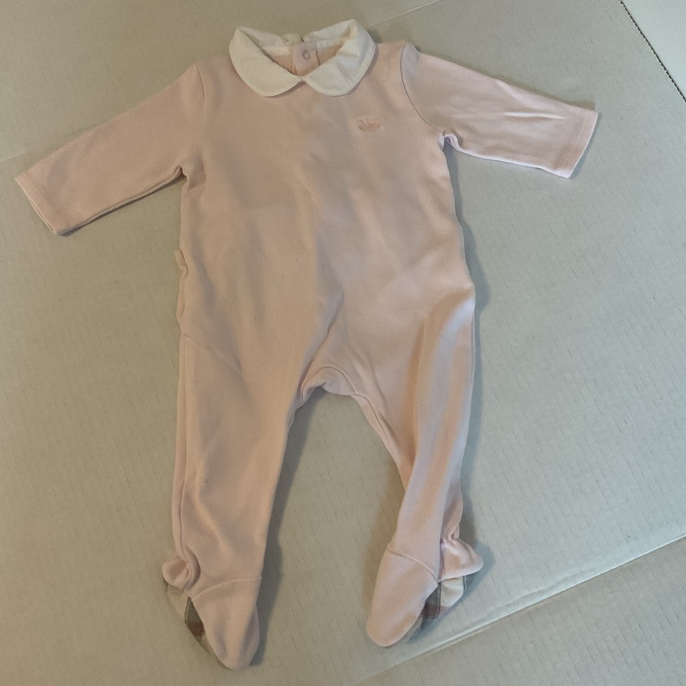 Burberry Pink Footed One-Piece with White Peter Pan Collar